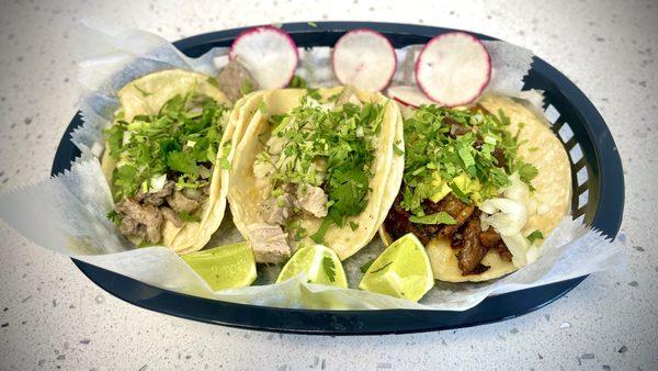 Tacos: Pastor, Carnitas, & Bistec