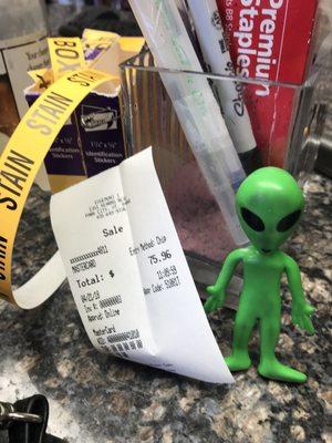 Mr. Alien had to use MarsCoins cuz he ran out of universe travelers checks as this place is spendy