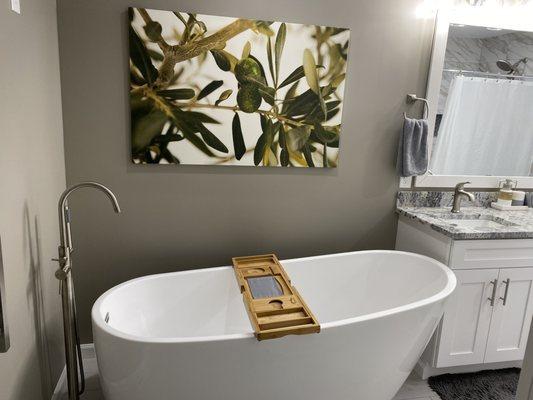 Master bathroom remodel with extra large soaker tub.