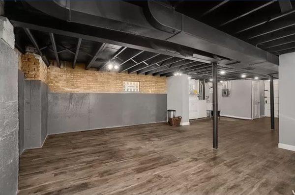 Basement remodel with industrial finish