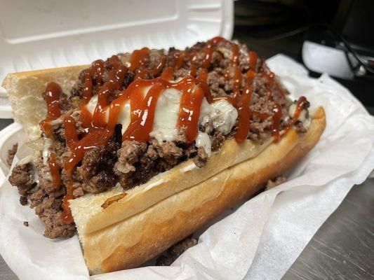 Smash burgers sub with cooper sharp cheese