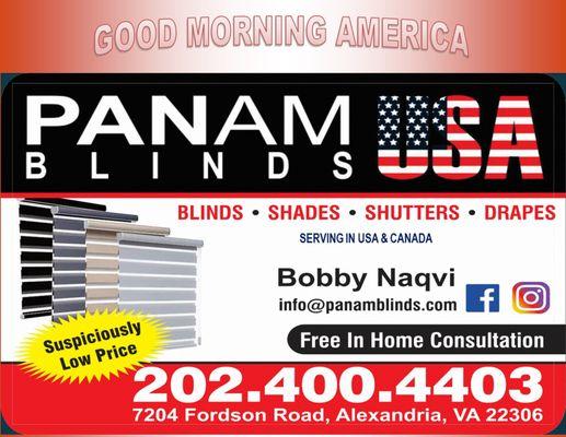 Pan Am Blinds
serving in USA