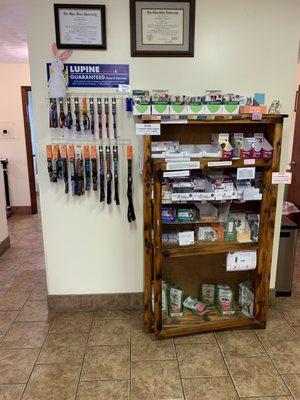 Over the counter items, dental treats, and collars available for sale. #UpCloseSavor XP
