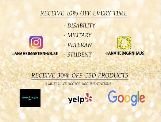 We have discounts for all your needs, please stop by and show documentations for your sweet deals.