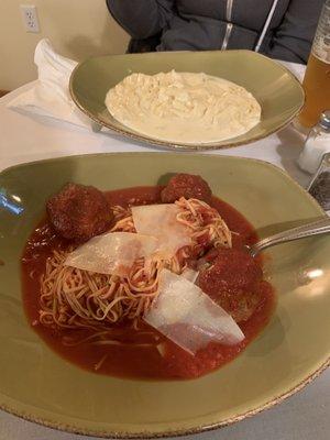 Spaghetti and meatballs. And fettuccine Alfredo