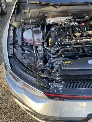 This is the engine after the dealership allowed the coolant to dry on everything-they didn't even attempt to clean it up