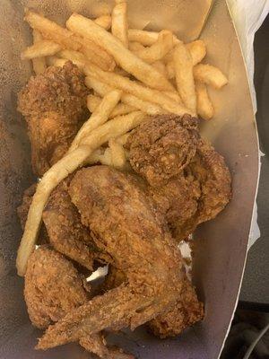 6 piece 6pc Party Wings with Fries and a Bottle Soda