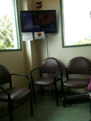 TV and a beautiful view of the mountains and to the left is the parking lot. ;) hehe!!