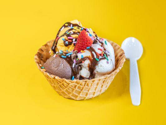 Your choice of an ice cream scoop in a waffle bowl