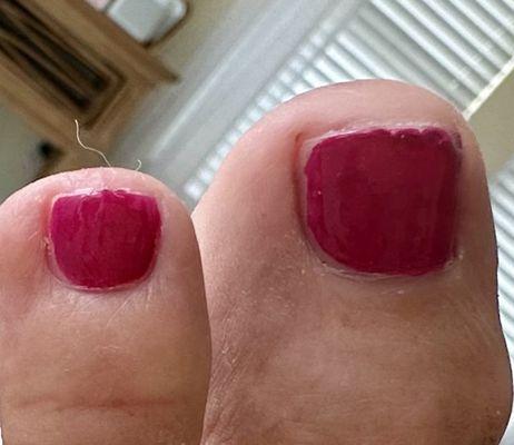 Polish doesn't cover nails on sides and all the tips look like this.