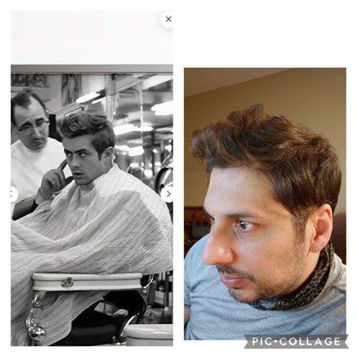 Picture provided and outcome (I took photo later that night). Bear in mind I dont have thick hair like James Dean.