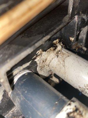 New AC Unit. They caulked a drain line busted on installation. Verified by 2 other AC companies