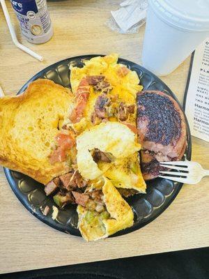 Omelette with all the veggies and side of bologna excellent