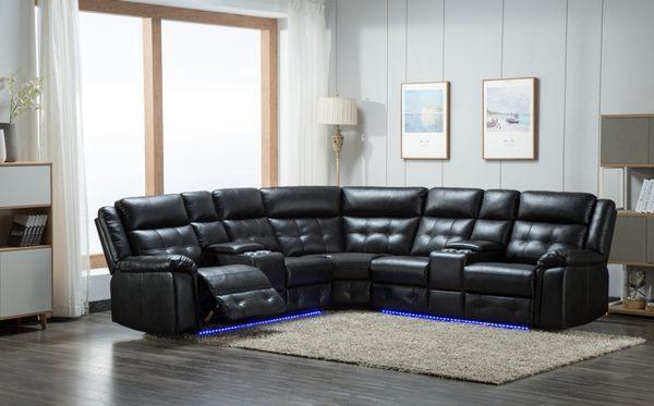 Powered black leather sectional