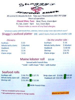 Food Menu Front (2020 - Subject to Change)