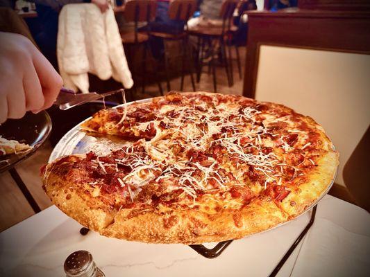 This was one of their "Carnivore" Pizzas, a flavorful light flaky crust, but substantial enough to support the delicious toppings !