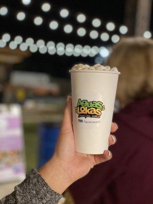 Pumpkin Spice Abuelita topped with mini marshmallows & made with oat milk