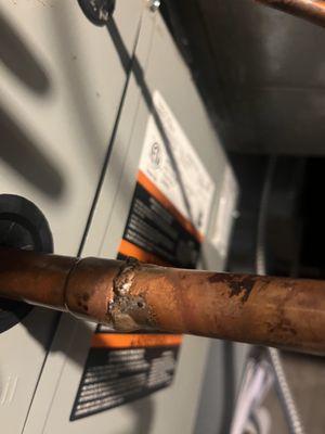 Improper welding With gas that caused leak. And supposedly this is what causes $1500 worth of repairs for the management.