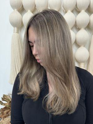 Maximum blonding session on Asian hair. Cut and color by Joy.