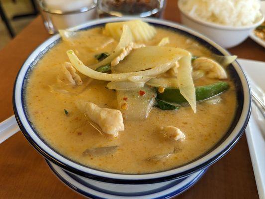 Panang Curry with Chicken. Needs more of the peanut buttery taste and curry not as thick as you would think it should be. 3.5.24