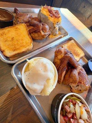 Two half-chicken dinners 'n sides. I wonder if it was the same bird?? HA!