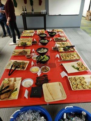 Set-up catered food after delivery.