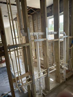 Bathroom new piping, shower and sinks
