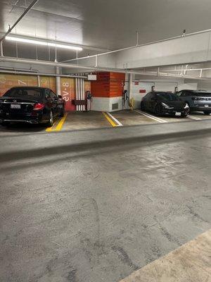 There are EV chargers.