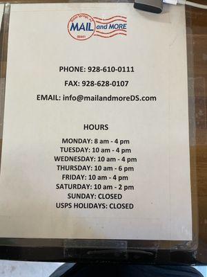 New Number and hours of operation