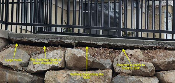 Large voids under a concrete slab. If not fixed this will cause the slab to crack and sink. Our void fill service is the solution