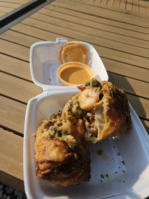 A great fried seafood roll all on its own or with the spicy dip that comes along. $10 for the serving