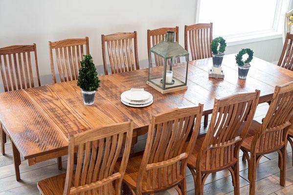 Check out this Jackson Trestle Table fully extended.
Shown in Oak wood with Harvest stain