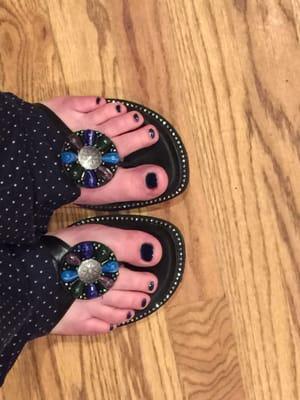 Gel Pedicure with acrylic build-up on left big toe.