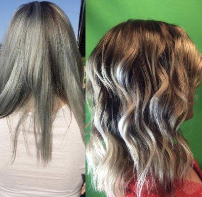 Before and after a balyage and hair cut