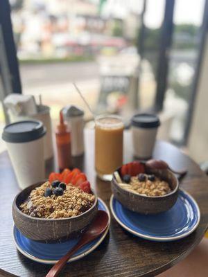 Traditional açaí no bananas, Acerola juice and coffee. All amazing! Great service too!