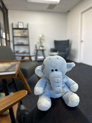 Office Lobby and my moms lil comfort elephant