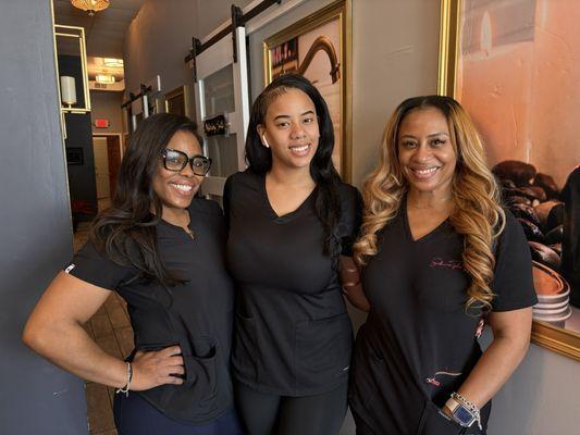 L to R: Team member brought in for a private party (sorry I forgot her name), Joy the office manager & Sabrina the business owner