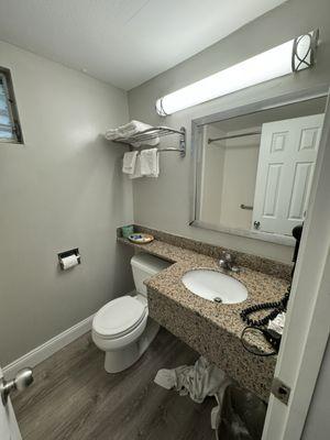 Bathroom sink/toilet and my wet towels