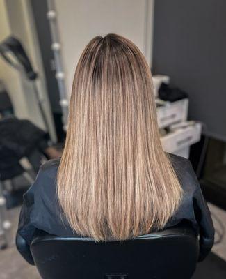 Balayage, root melt, toner and cut