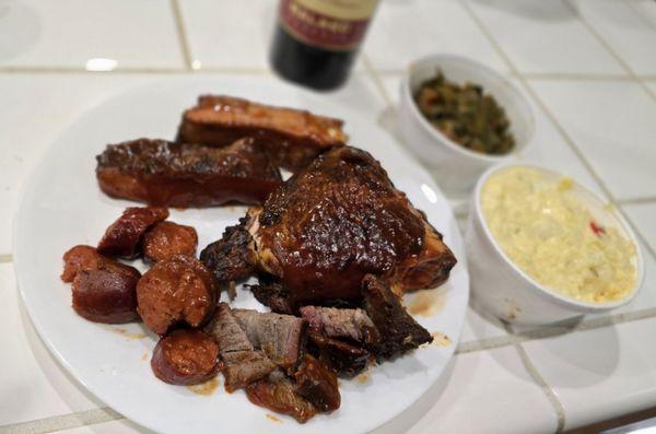 Combo no. 4 this is 1/3 of the BBQ'd order (potato salad and collard greens with all the meats)