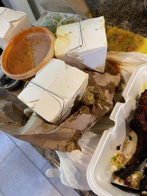 Spilled Dahl that ruined the entire order and burned lamb chops.