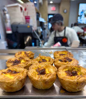 Egg Tarts: $3.50 each; $3.81 with tax. Six for $17.50; $19.05 with tax -- $3.18 per tart with tax.