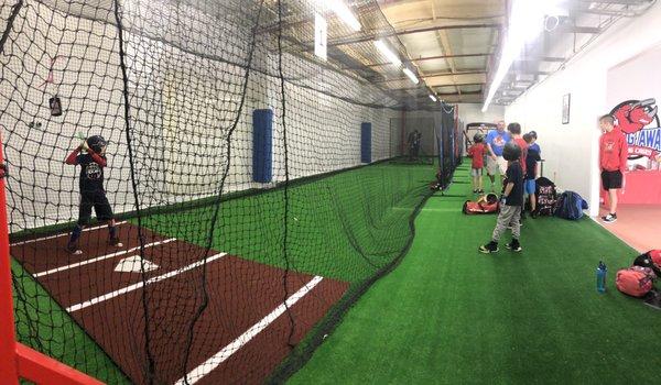 Swing Away is a 7500 sq ft indoor batting cage facility. 4 cages, pitching machines, mound & radar. Lounge area & concession stand.