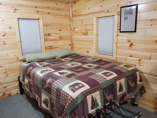 Charming knotty pine interior, cellular black out blinds, and heavily insulated, our cabins provide the guest with a charming and cozy stay!