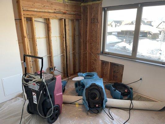 Room during water mitigation / dry out
