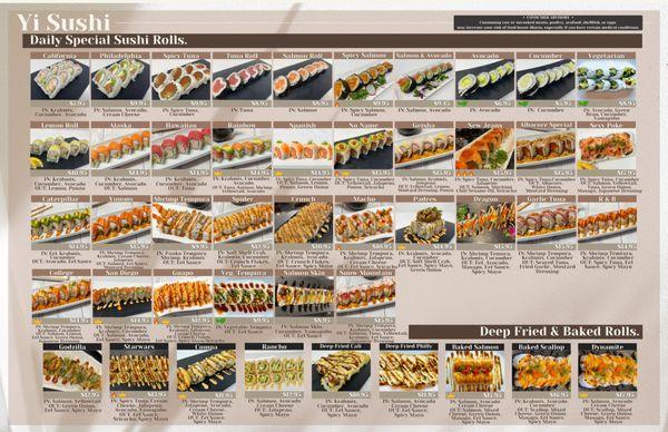 Menu of Sushi Rolls