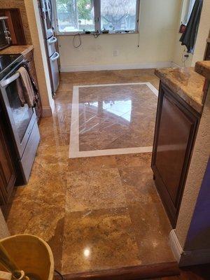Kitchen Floors after AA&J Floor Service refinished. Im in love with the shine!