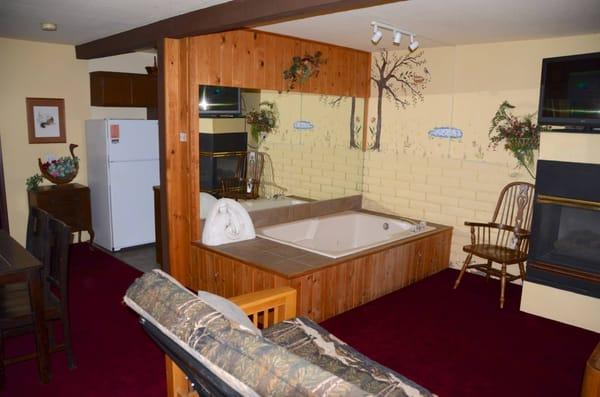 Two of the apartment/suites have romantic spas in the living room facing the fireplaces.