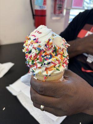 Vanilla cone with sprinkles