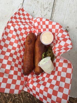 Corn dogs w/maple and jalapeño aioli!